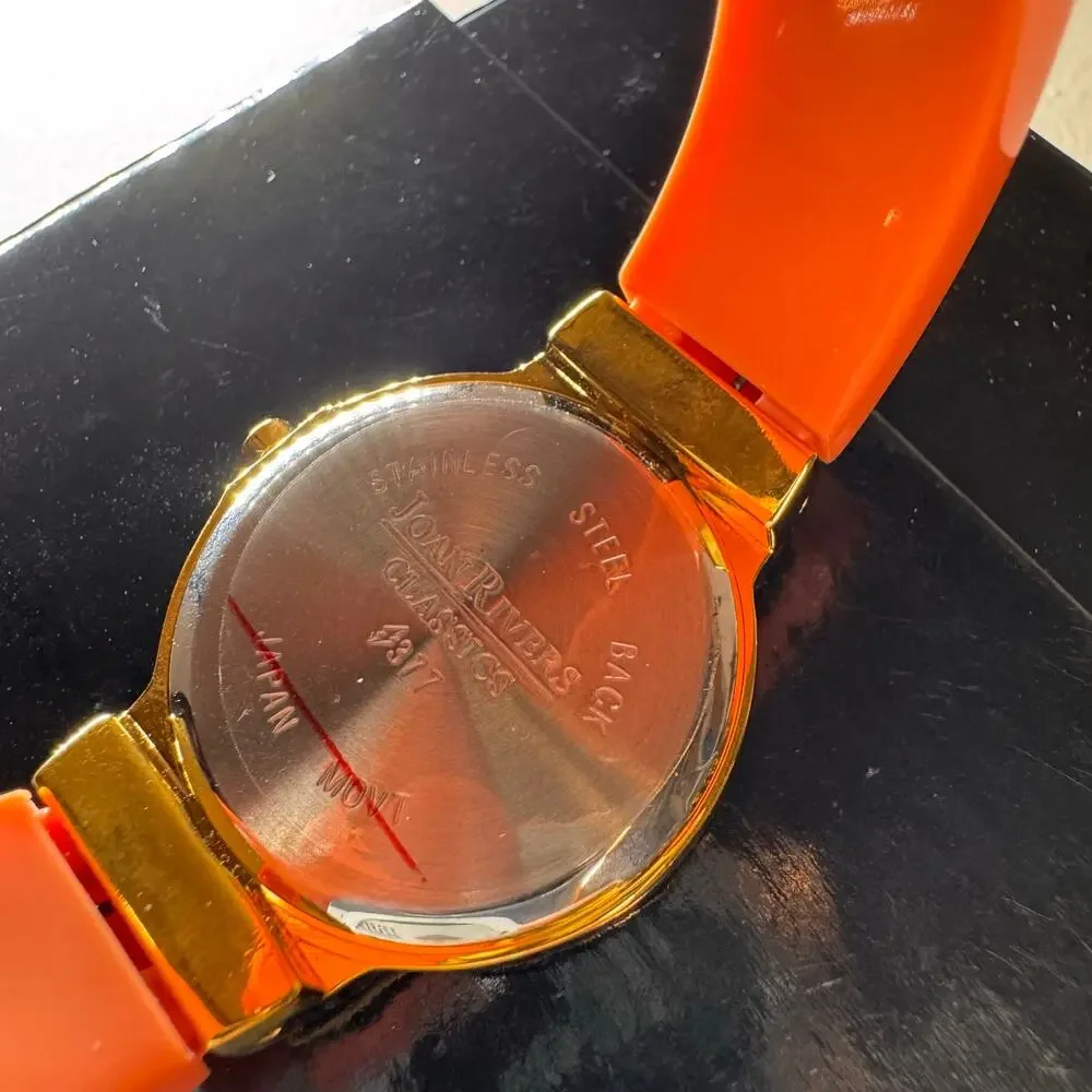 joan rivers classics j14120 coral orange cuff watch quartz original box